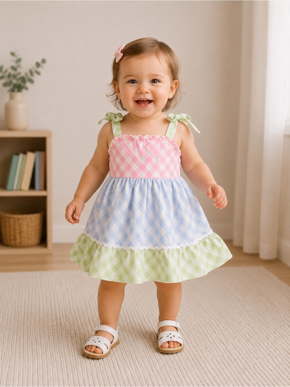 Rare editions โข NWT Gingham Tiered Sundress with Pastel Pink, Blue & Green